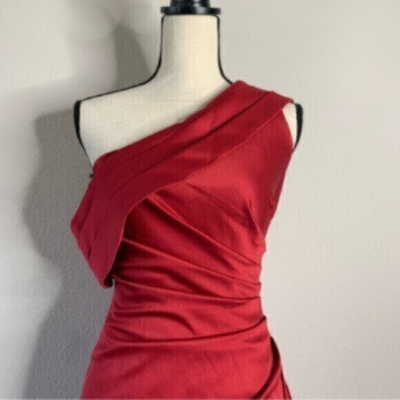 Lavish Alice Burgundy Off The Shoulder Pleated Side Cocktail Dress - Picture 9 of 15